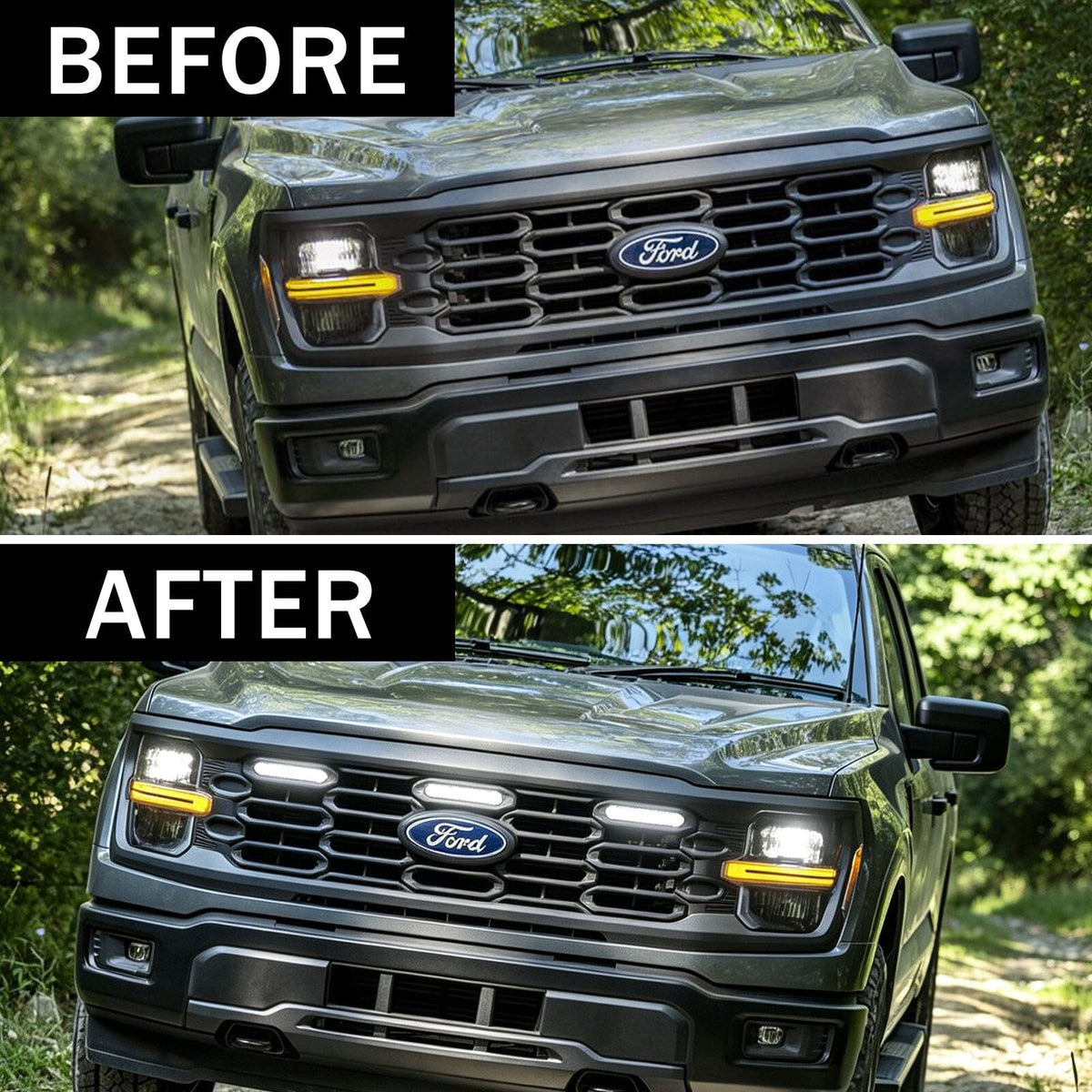 Smoked Lens White LED Raptor Style Grille Lights for 2024+ Ford F-150 XL(3PC Kit) | Amoffroad