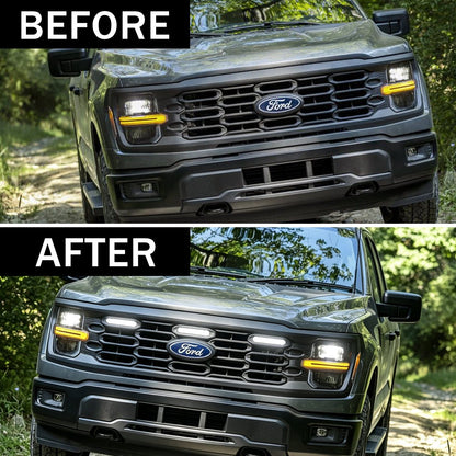 Smoked Lens White LED Raptor Style Grille Lights for 2024+ Ford F-150 XL(3PC Kit) | Amoffroad