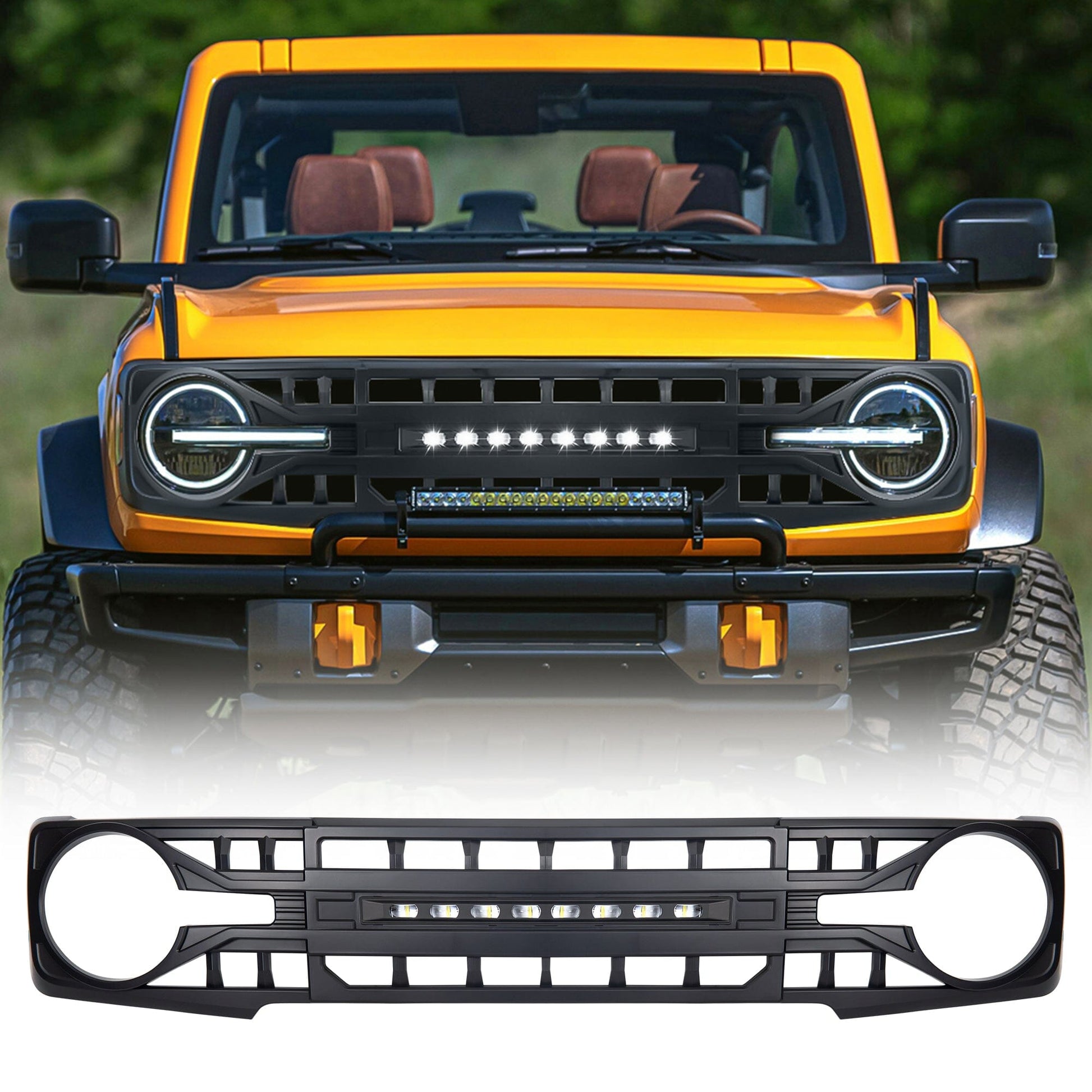 Tomahawk Grille W/ Off-Road Lights-Matte Black For 2021-2023 Ford Bronco| Amoffroad