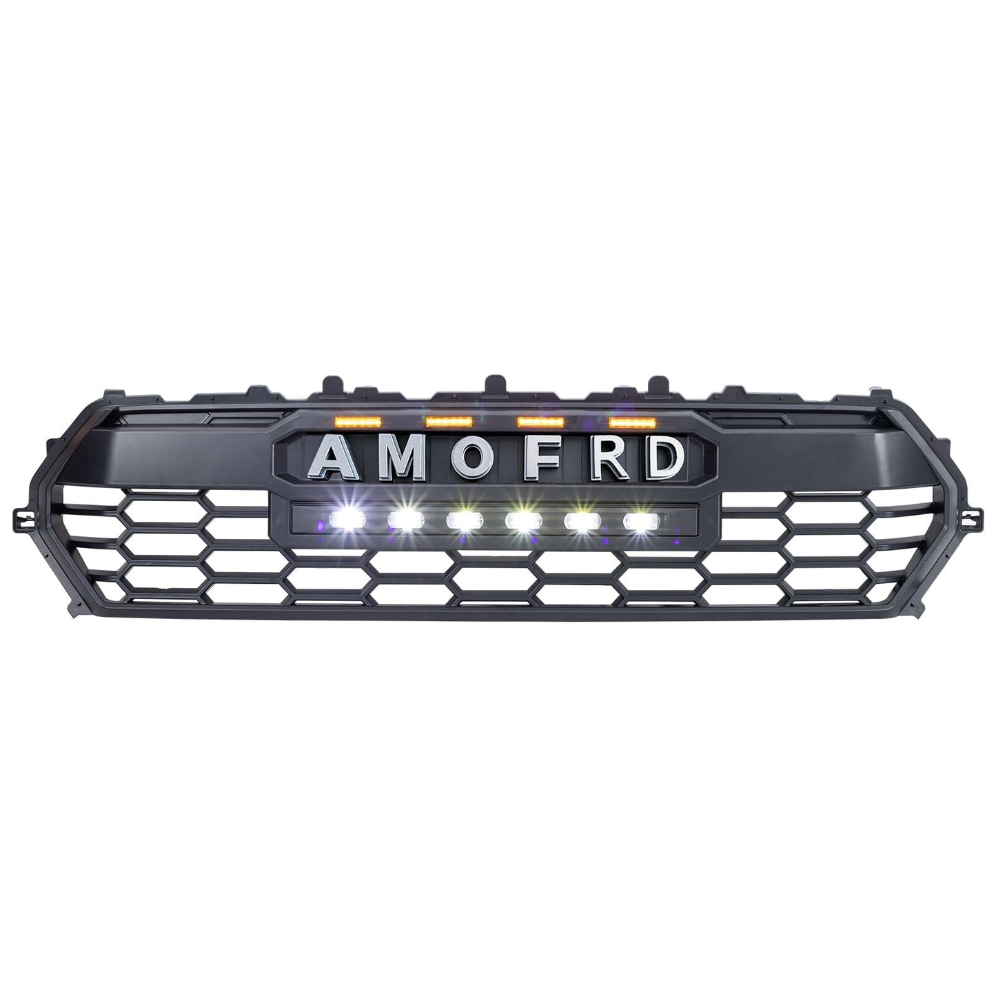 TRD PRO Style Front Grille w/ LED Off-Road Lights, Amber Lights and DIY Letters for 2024+ Toyota Tacoma- Matte Black | Amoffroad
