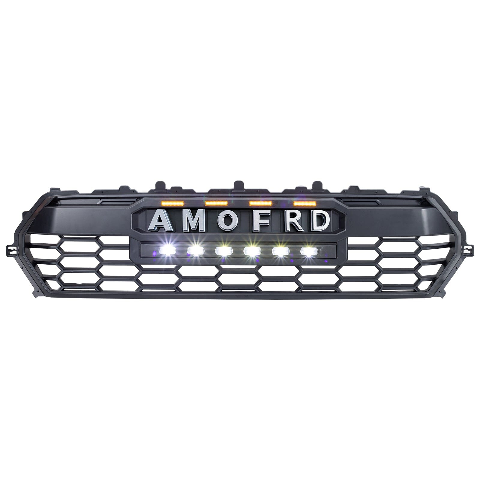 TRD PRO Style Front Grille w/ LED Off-Road Lights, Amber Lights and DIY Letters for 2024+ Toyota Tacoma- Matte Black | Amoffroad