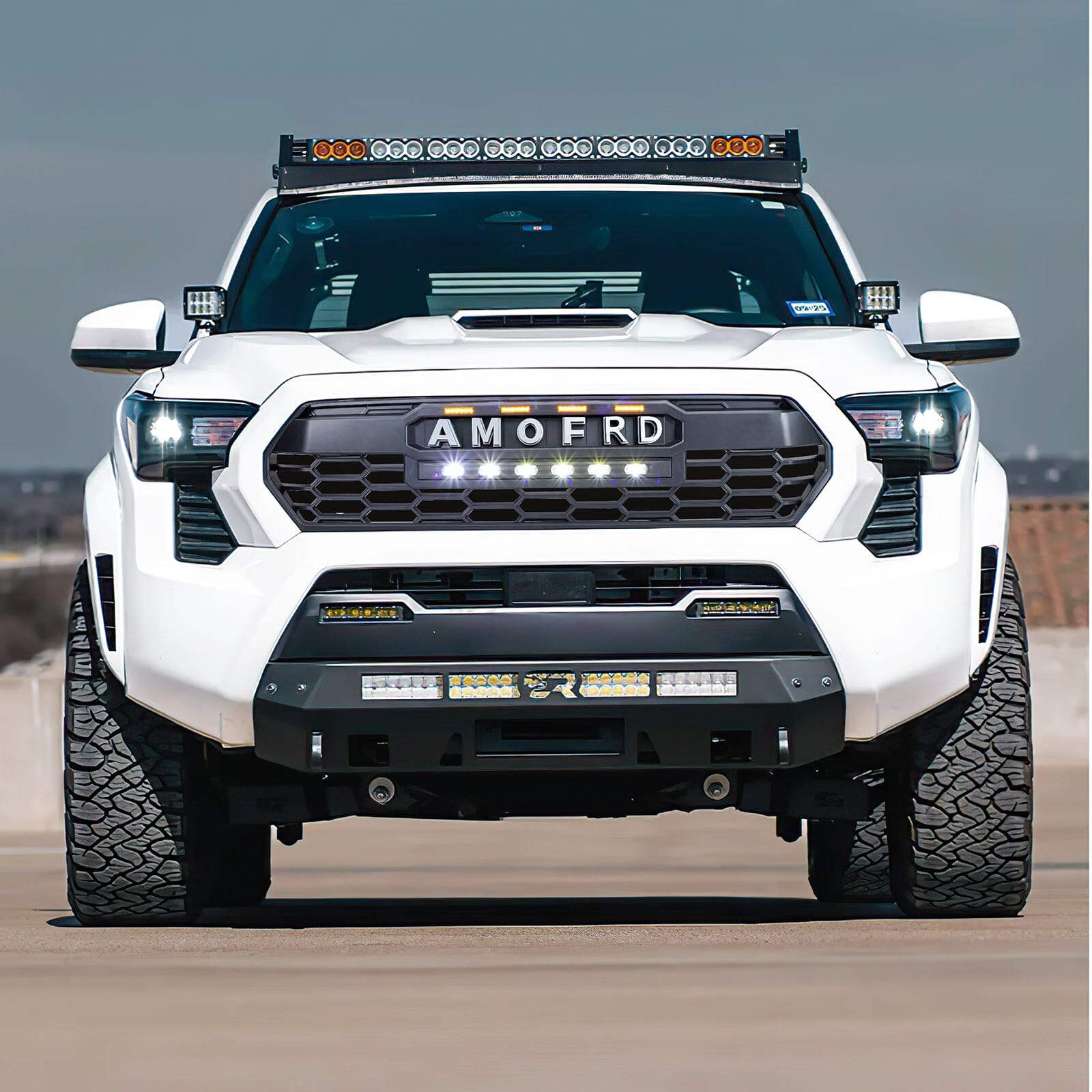 TRD PRO Style Front Grille w/ LED Off-Road Lights, Amber Lights and DIY Letters for 2024+ Toyota Tacoma- Matte Black | Amoffroad