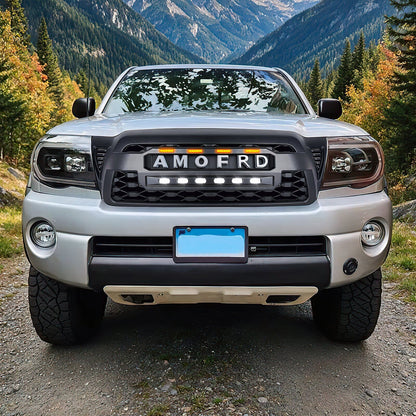 TRD PRO Style Grille w/ LED Off-Road Lights, Amber Lights and DIY Letters for 2005-2011 Toyota Tacoma- Matte Black | Amoffroad