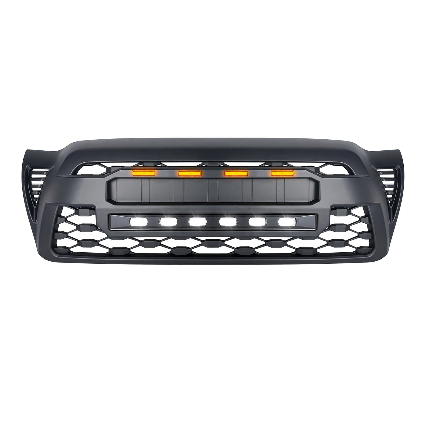 TRD PRO Style Grille w/ LED Off-Road Lights, Amber Lights and DIY Letters for 2005-2011 Toyota Tacoma- Matte Black | Amoffroad