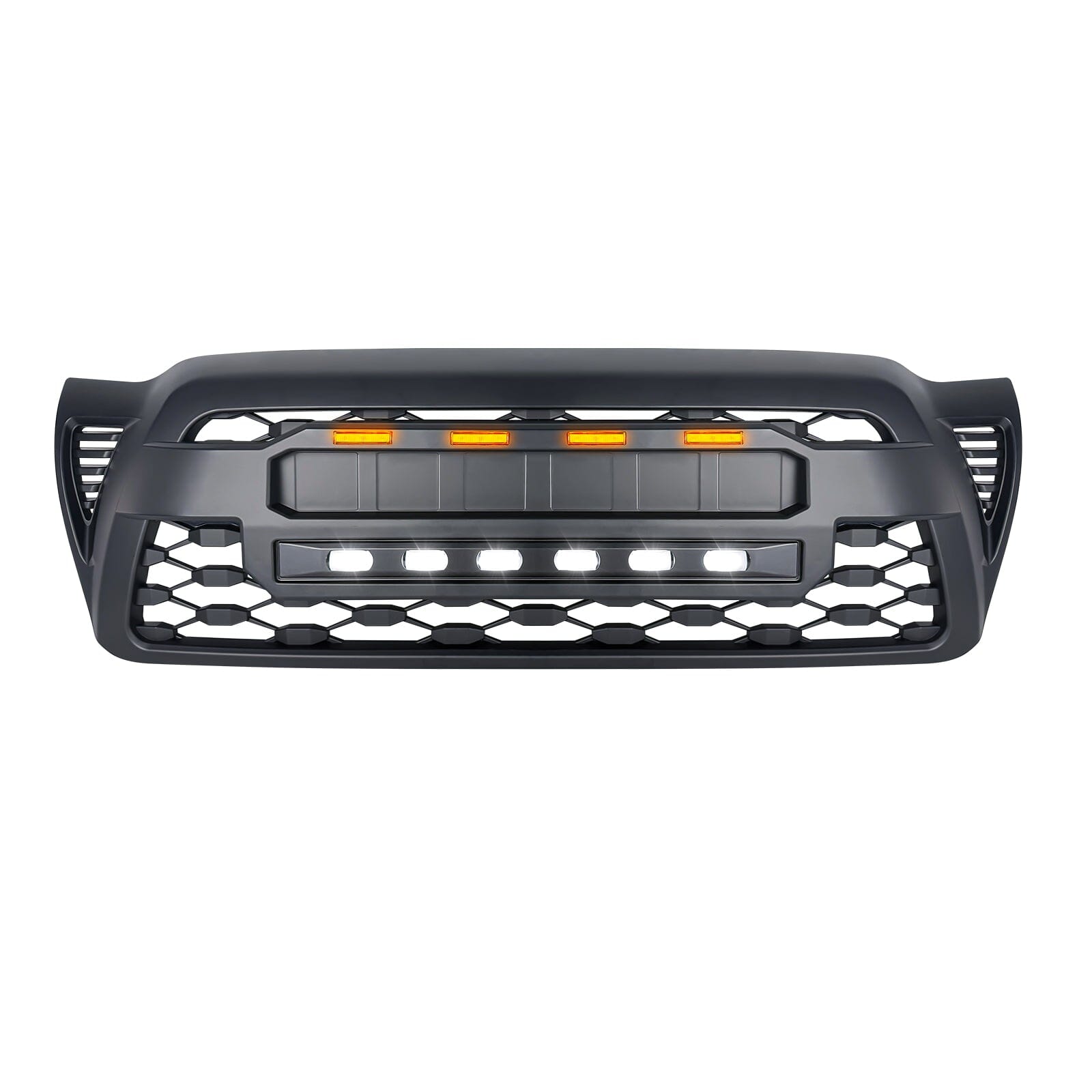 TRD PRO Style Grille w/ LED Off-Road Lights, Amber Lights and DIY Letters for 2005-2011 Toyota Tacoma- Matte Black | Amoffroad