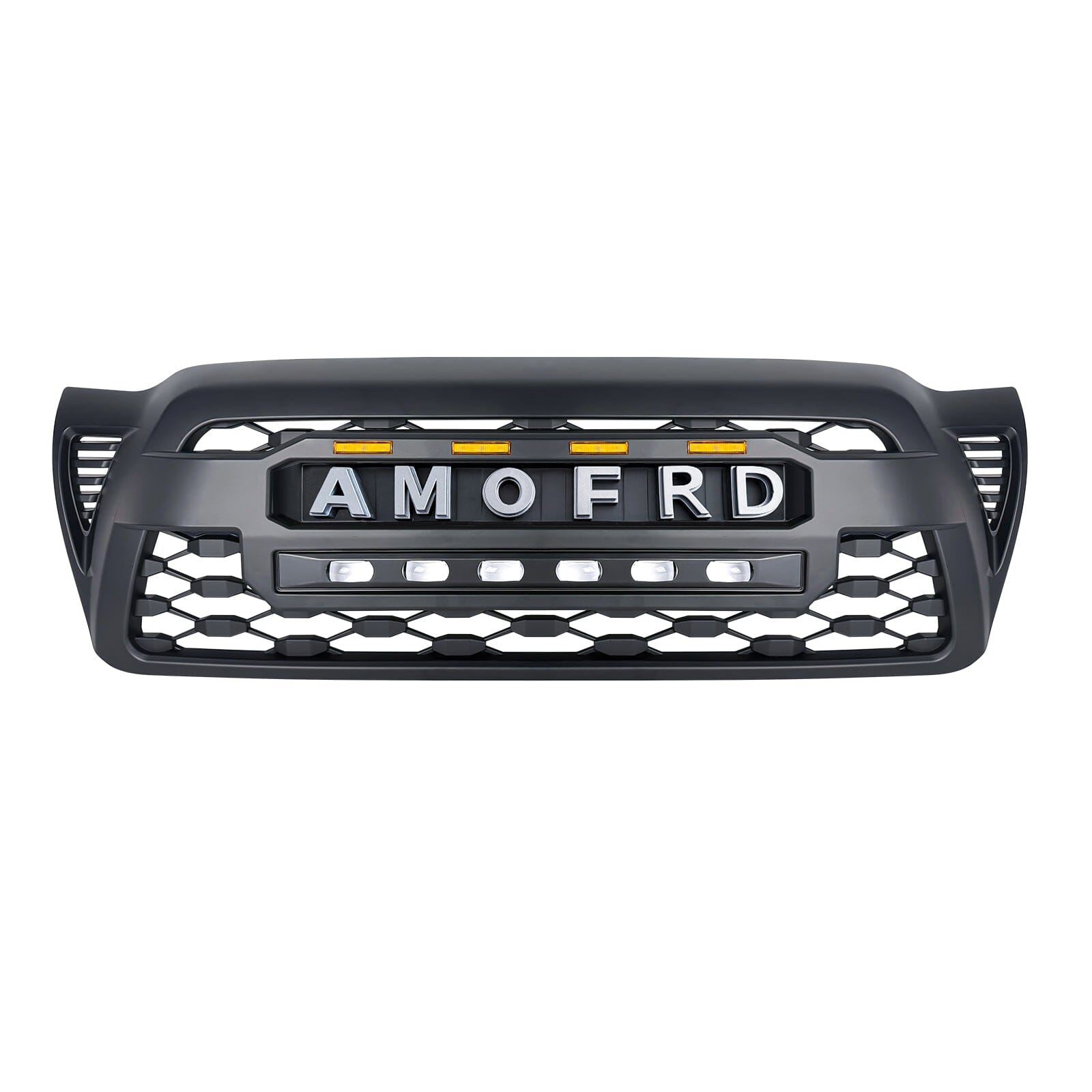 TRD PRO Style Grille w/ LED Off-Road Lights, Amber Lights and DIY Letters for 2005-2011 Toyota Tacoma- Matte Black | Amoffroad