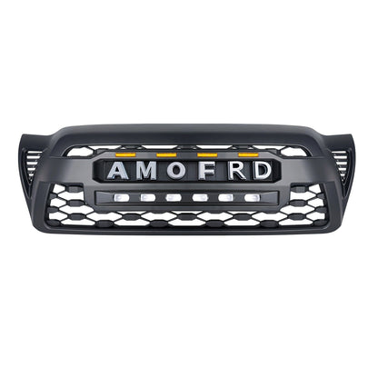 TRD PRO Style Grille w/ LED Off-Road Lights, Amber Lights and DIY Letters for 2005-2011 Toyota Tacoma- Matte Black | Amoffroad
