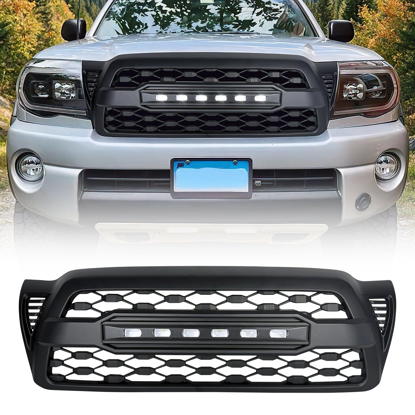 TRD PRO Style Grille W/ LED Off-Road Lights - Matte Black For 2005-2011 Toyota Tacoma | Amoffroad