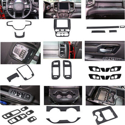 27 Pcs Carbon Fiber Interior Decor Cover Trim Kit For 2018+ Dodge Ram 1500