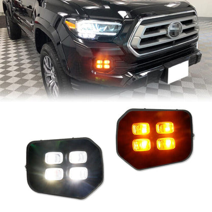4-Eyes DRL LED Fog Lights WAmber Turn Signal For 2016-2022 Toyota Tacoma 