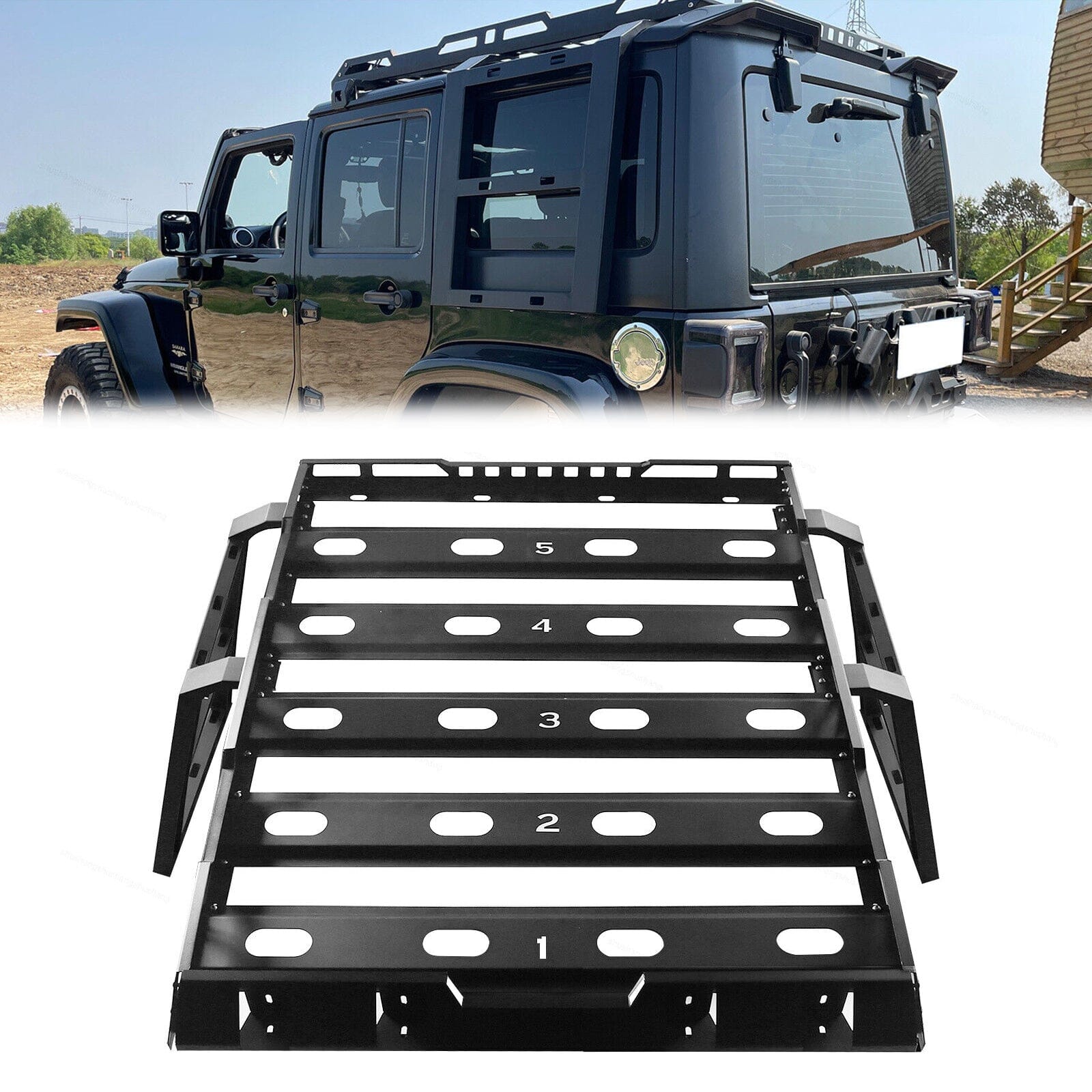 4DR Roof Rack With 2 Side Ladders For 2018-2023 Jeep Wrangler JL ...