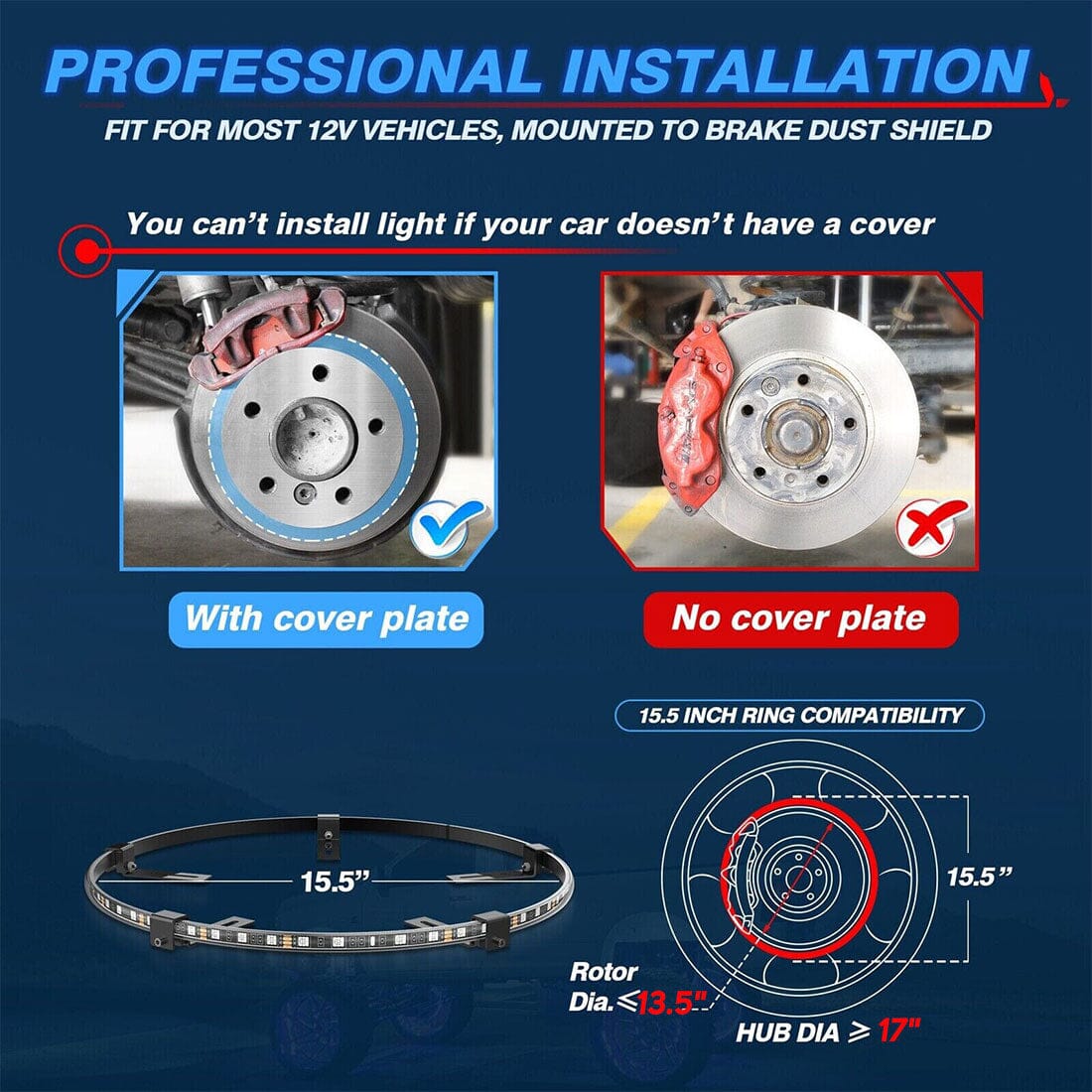 4X 15.5" RGB LED Wheel Ring Light Kit Rim Lights For Dodge Ram 1500 2500 3500