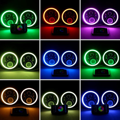 7 Inch RGB Halo Headlights for 18-23 Jeep Wrangler JL & Gladiator JT