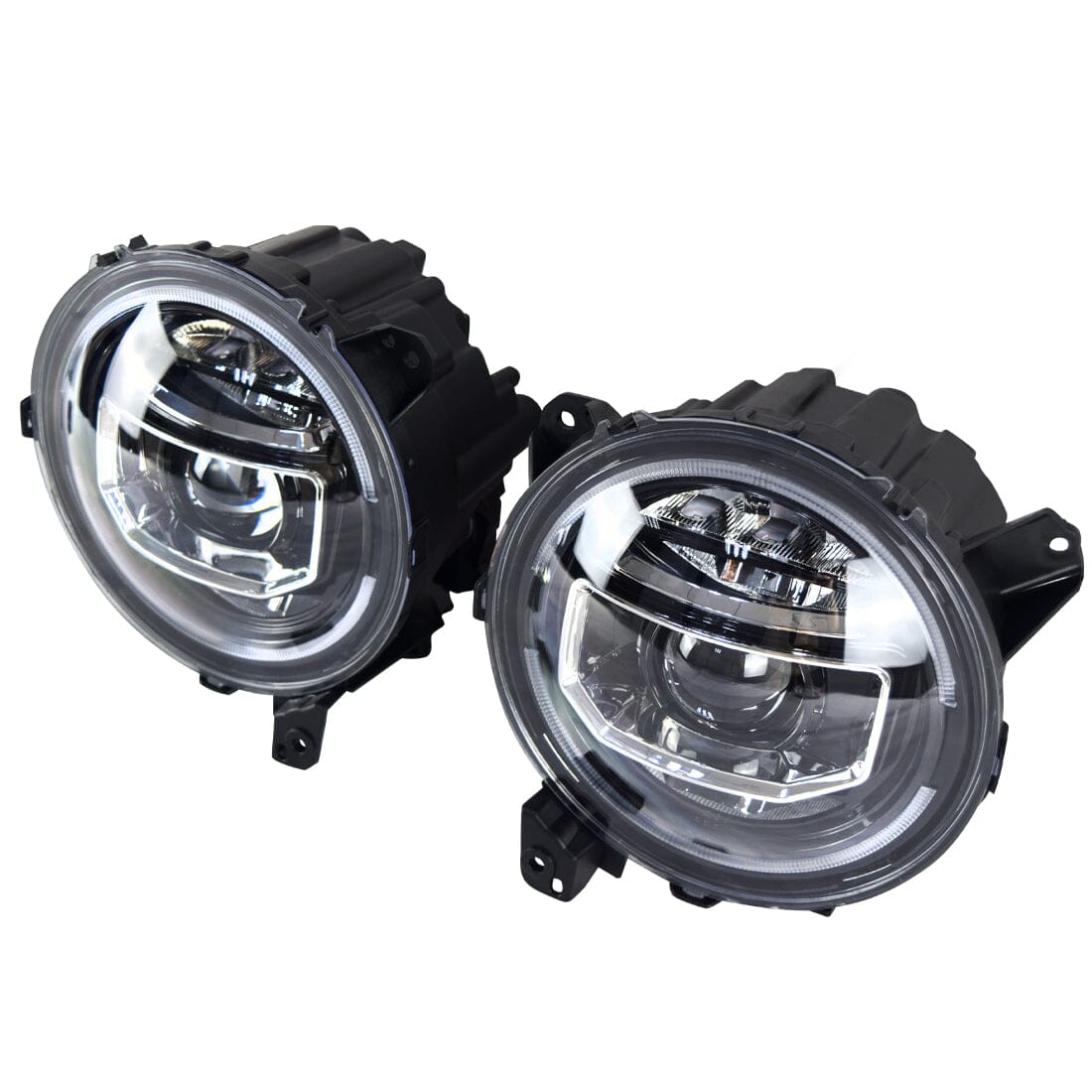 9 Inch LED Halo Headlights & Gladiator Vader Grille w/ Mesh - Black & White Combo for 18-23 Jeep Wrangler JL & Gladiator JT