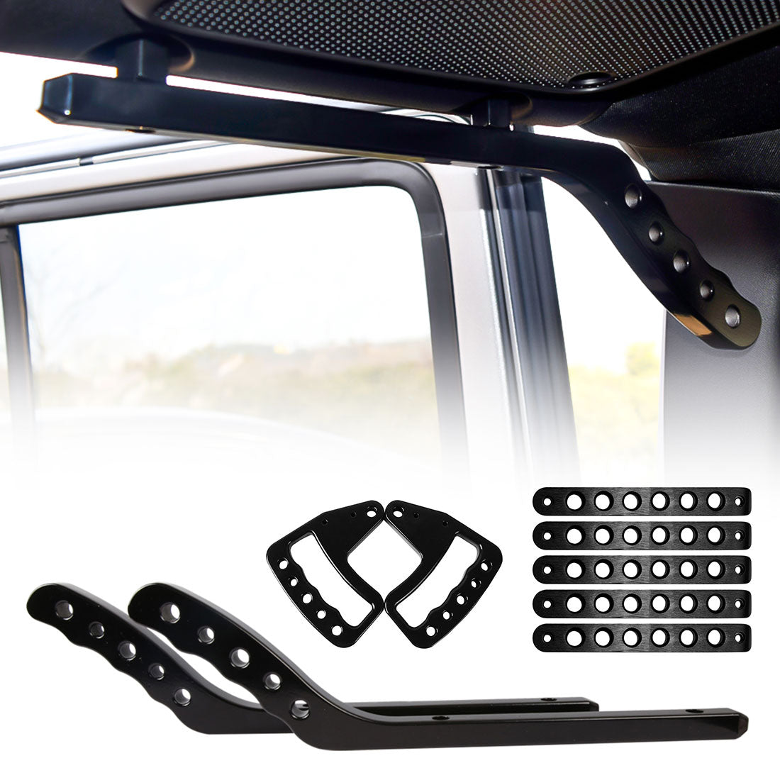 Aluminum Front & Rear Grab Handles & Door Grab Handle Inserts Cover-Black for 11-18 Jeep Wrangler JK/JKU丨Amoffroad
