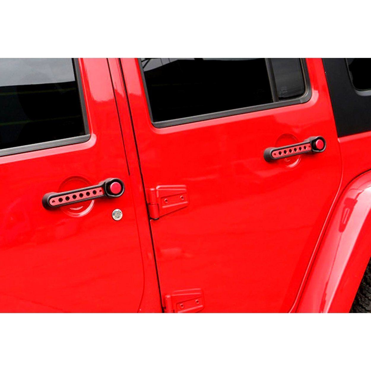 Aluminum Front & Rear Grab Handles & Door Grab Handle Inserts Cover Combo-Red for 07-18 Jeep Wrangler JK/JKU丨Amoffroad