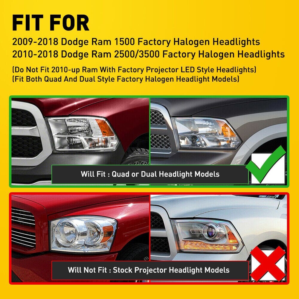 Black LED Headlights without Bulbs For 2009-2018 Dodge Ram 1500 2500 3500