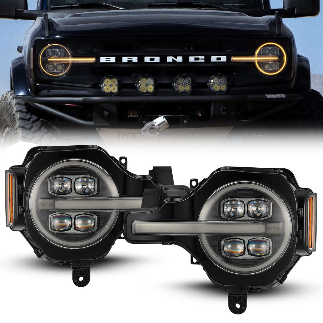 Black LED Projector Headlight Lamp For 2021-2023 Ford Bronco