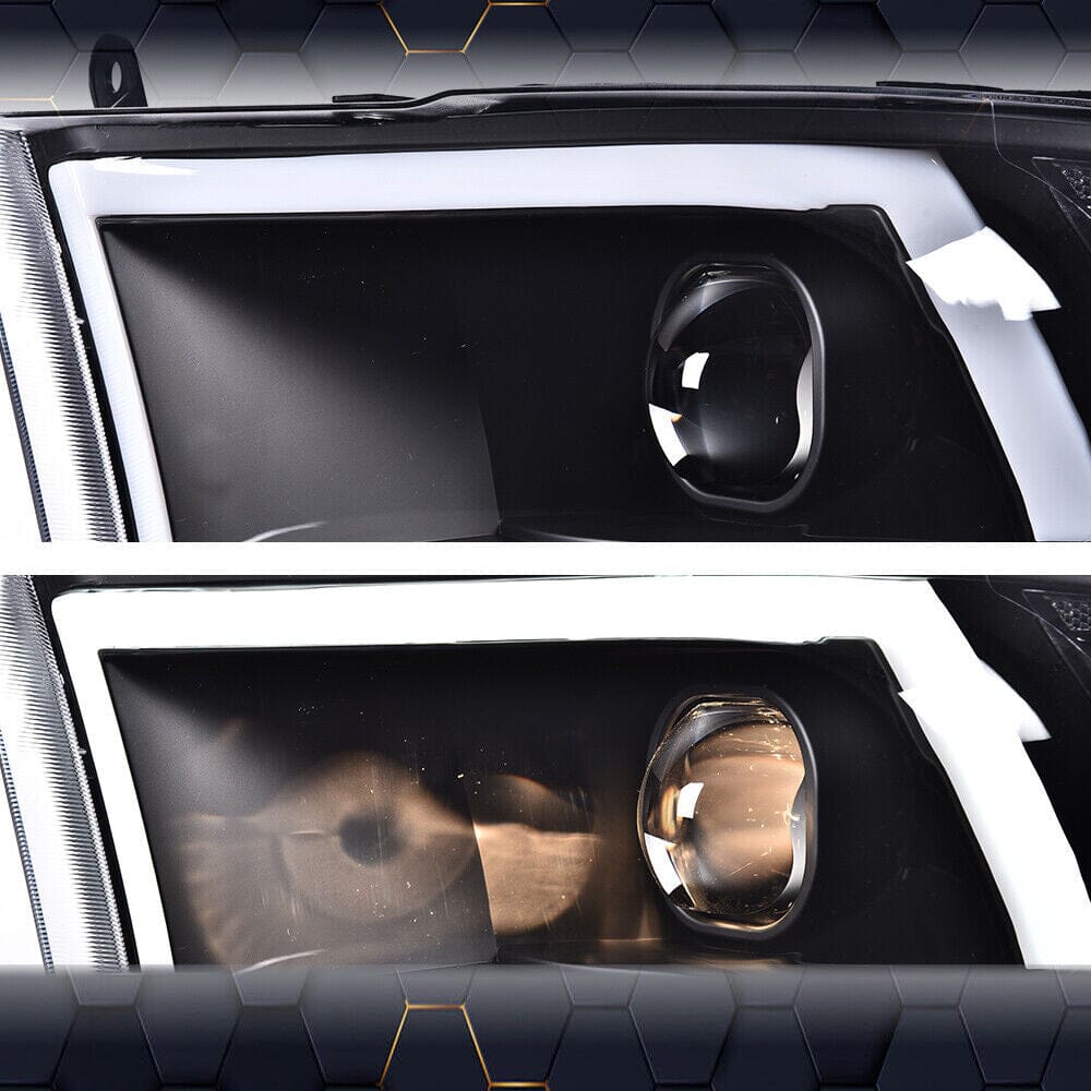 Black LED Tube Projector Headlights Headlights For 2009-2018 Dodge Ram 1500 2500 3500