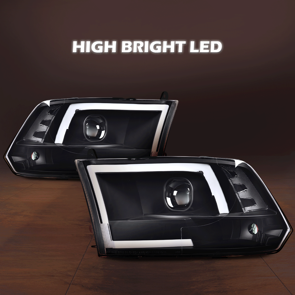 Black LED Tube Projector Headlights Headlights For 2009-2018 Dodge