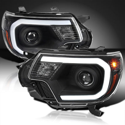  Black Projector Headlights w/ LED Strip Bar For 2012-2015 Toyota Tacoma