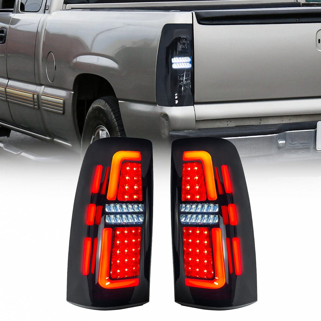 Automotive Tail Light Assemblies Black LED Tube Tail Lights For 1999-2002 Chevy Silverado 1500 / GMC Sierra - Clear Lens, Smoked Look 2006 Silverado Clear Tail Lights - Foto 5