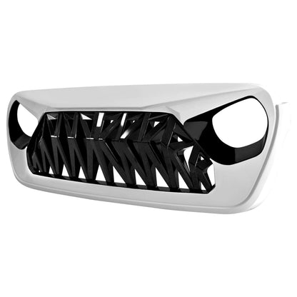 Black & White Shark Grille w/ Mesh & RGB Halo Headlights Combo for 18-23 Wrangler JL & Gladiator JT