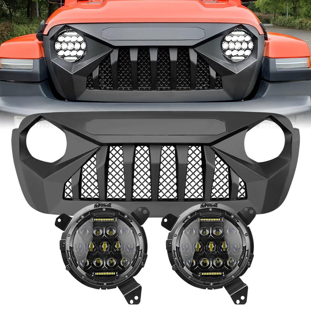 Jeep Wrangler JL Demon Grille w/ Mesh - Matte Black & Honeycomb Headlights Combo