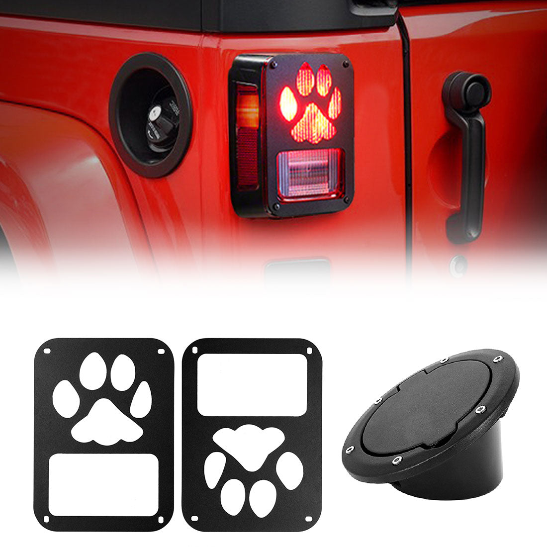 Dog Paw Tail Light Guards & Black Gas Fuel Tank Cover Combo for 07-18 Jeep Wrangler JK/JKU丨Amoffroad