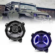 Full LED Dual Beam Projector Headlights w/Blue Breath Light For 18-23 Jeep Wrangler JL & Gladiator JT