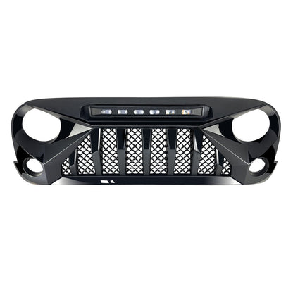 Jeep Wrangler JK Gladiator Grille w/ Amber LED Running Lights-Glossy Black | AMOffRoad 