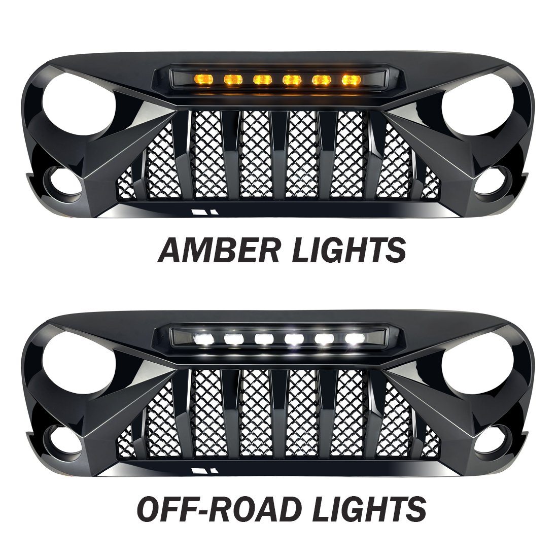 Jeep Wrangler JK Gladiator Grille w/ Amber LED Running Lights-Glossy Black | AMOffRoad 