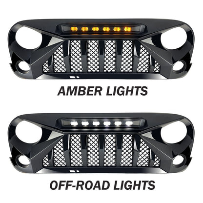 Jeep Wrangler JK Gladiator Grille w/ Amber LED Running Lights-Glossy Black | AMOffRoad 
