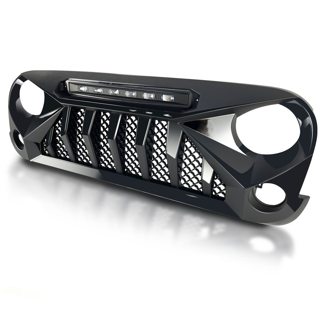 Jeep Wrangler JK Gladiator Grille w/ Amber LED Running Lights-Glossy Black | AMOffRoad 