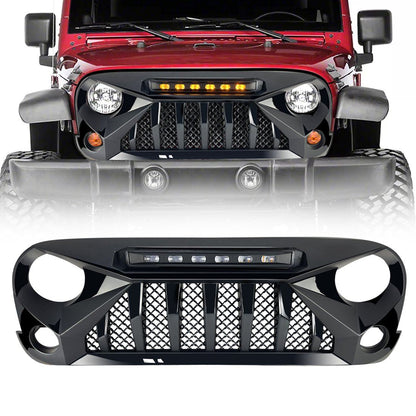Jeep Wrangler JK Gladiator Grille w/ Amber LED Running Lights-Glossy Black | AMOffRoad 