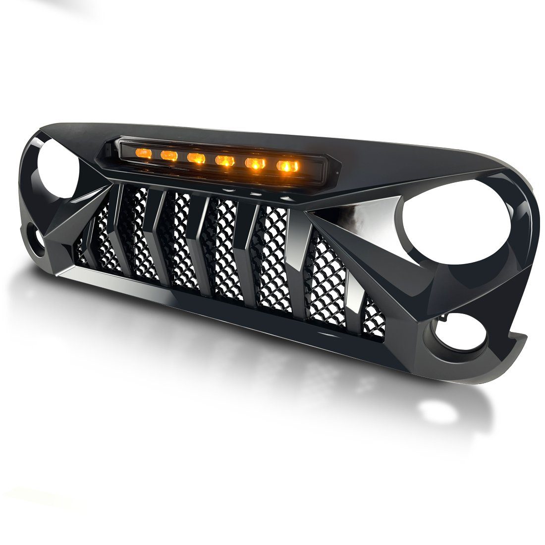 Jeep Wrangler JK Gladiator Grille w/ Amber LED Running Lights-Glossy Black | AMOffRoad 