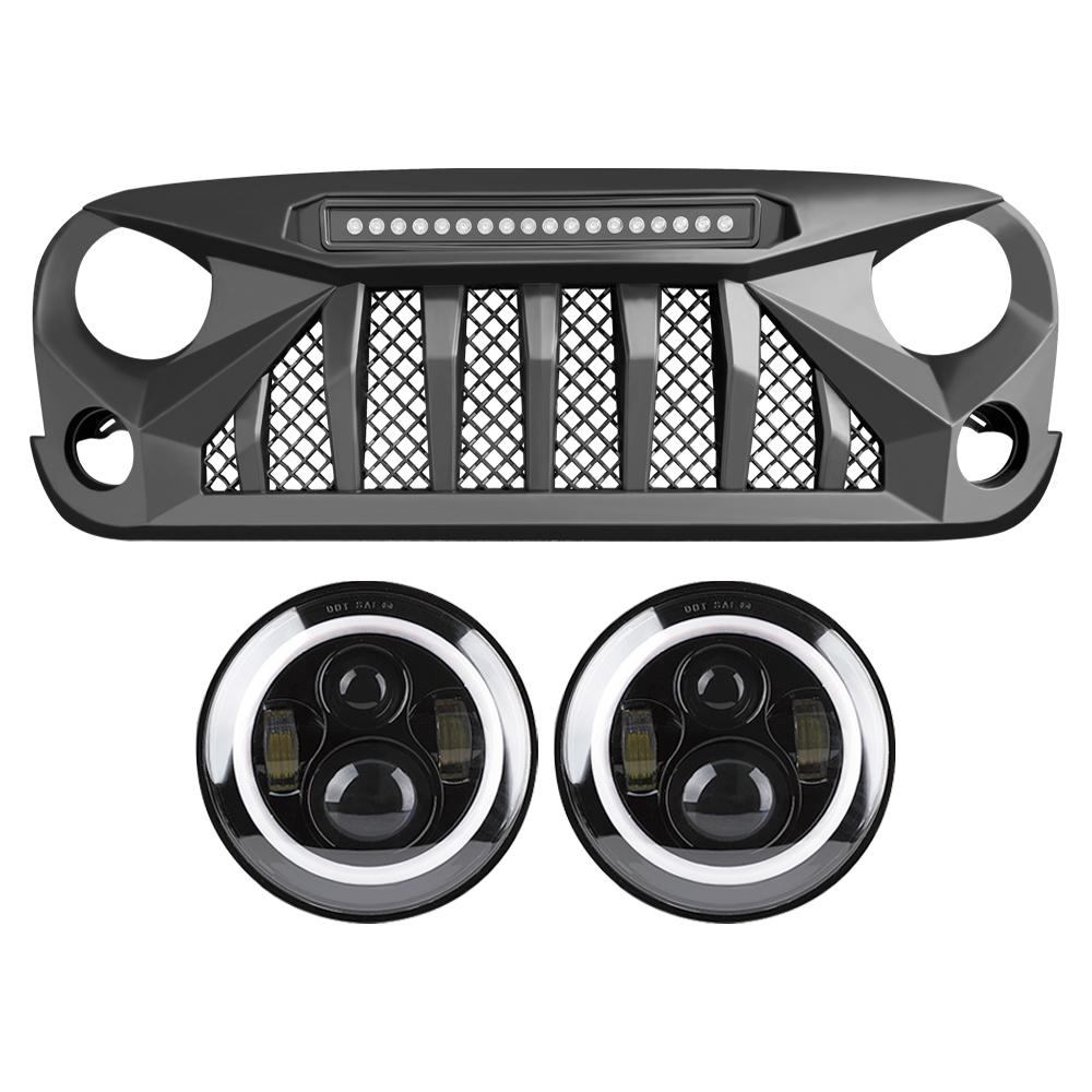 amoffroad jeep wrangler gladiator grille led off-road lights halo headlights combo