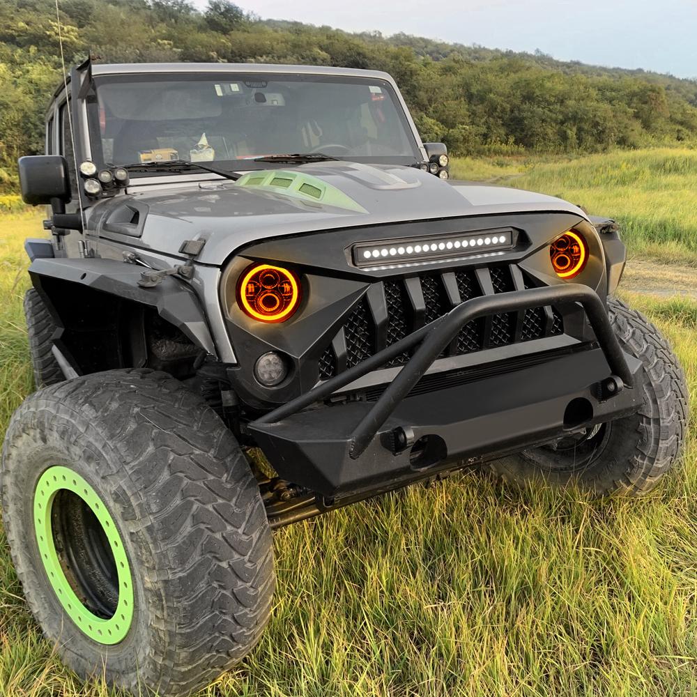 amoffroad jeep wrangler gladiator grille led off-road lights halo headlights combo