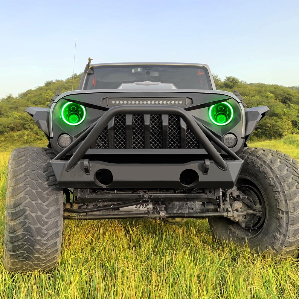 amoffroad jeep wrangler gladiator grille led off-road lights rgb halo headlights combo