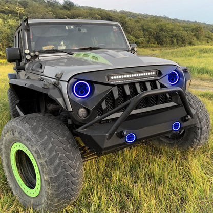 amoffroad jeep wrangler gladiator grille led off-road lights rgb halo headlights rgb fog lights combo