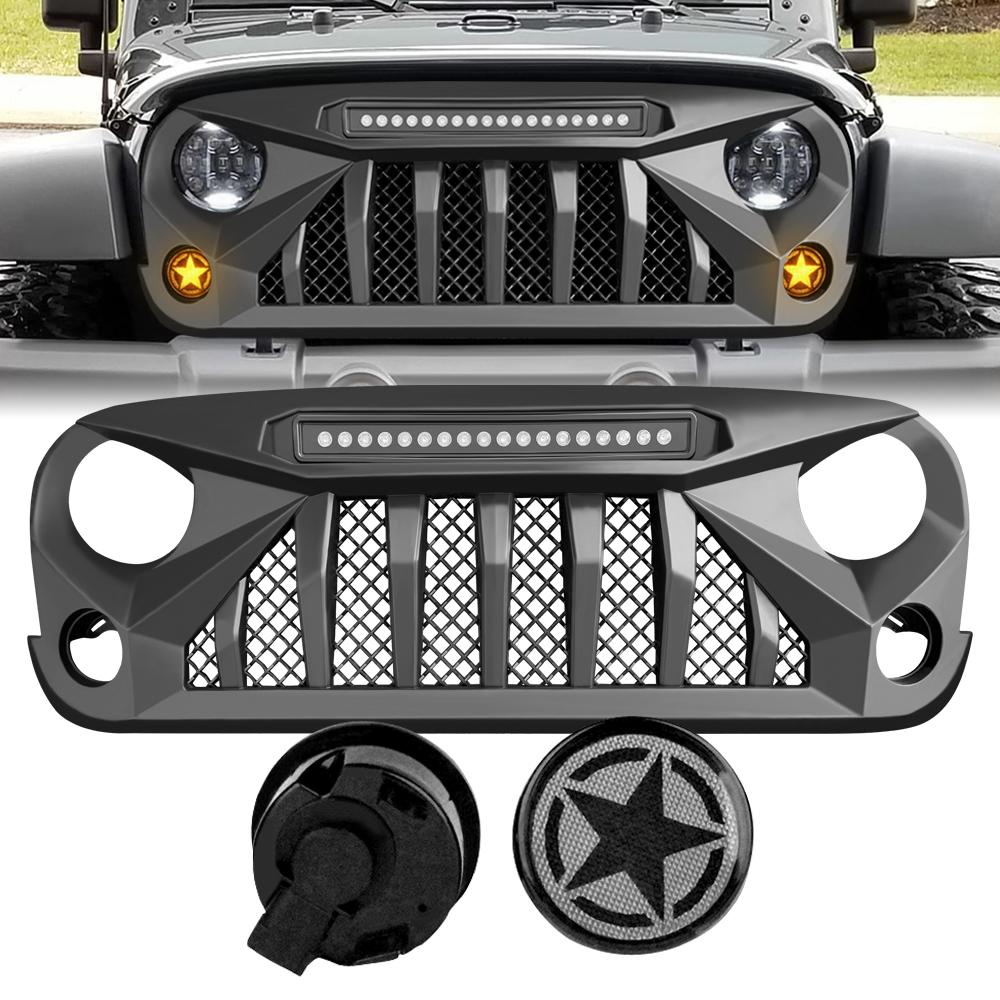 amoffroad jeep wrangler gladiator grille led off-road lights smoked star turn lights combo