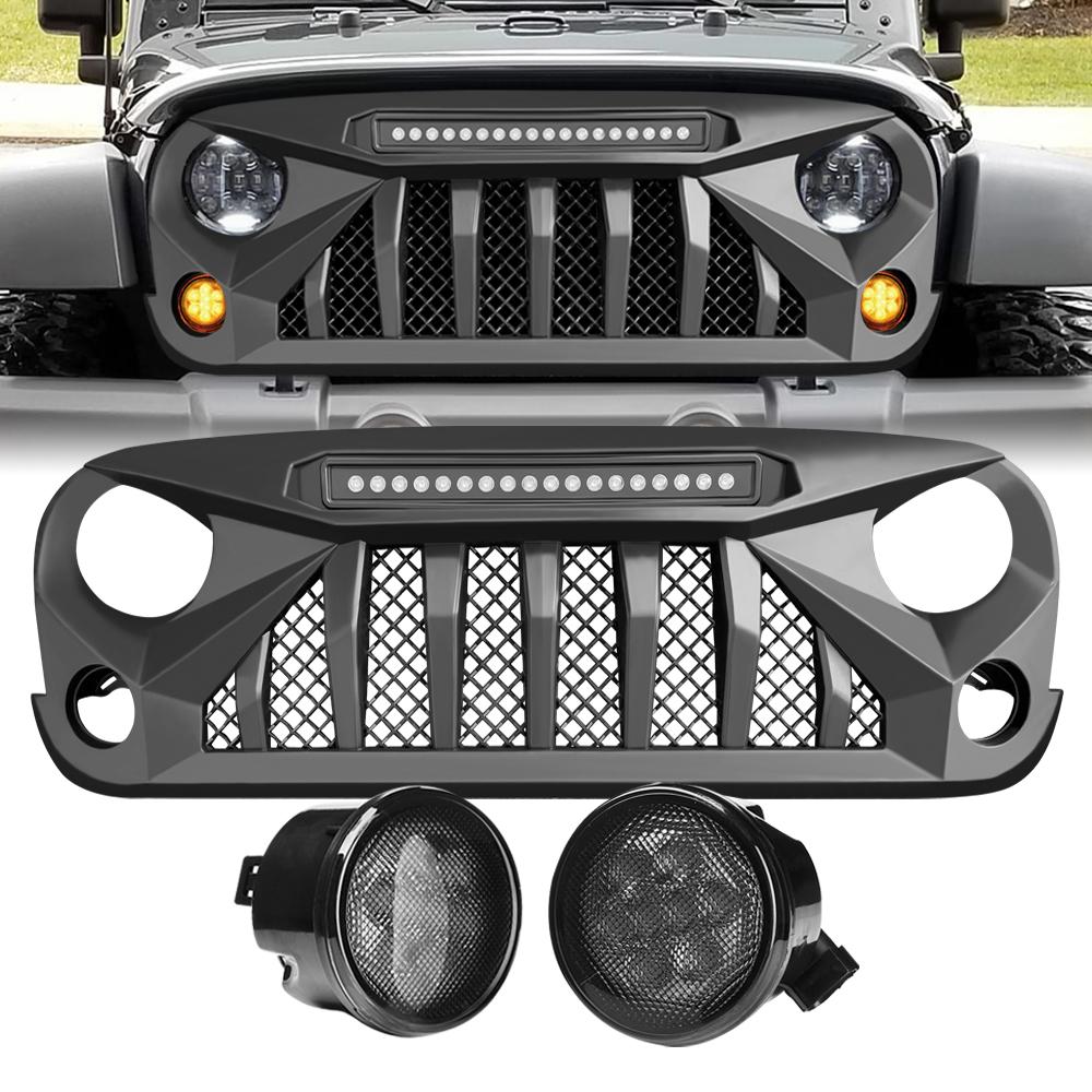 amoffroad jeep wrangler gladiator grille led off-road lights smoked turn lights combo