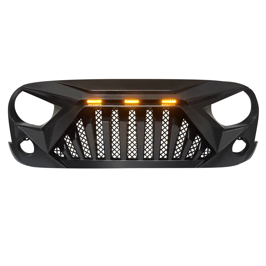 Goliath Grille w/ Amber LED Running Lights for 07-18 Jeep Wrangler JK - Matte Black