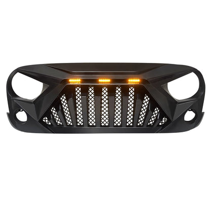 Goliath Grille w/ Amber LED Running Lights for 07-18 Jeep Wrangler JK - Matte Black