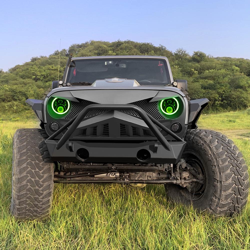 amoffroad jeep wrangler hawke grille rgb halo headlights combo