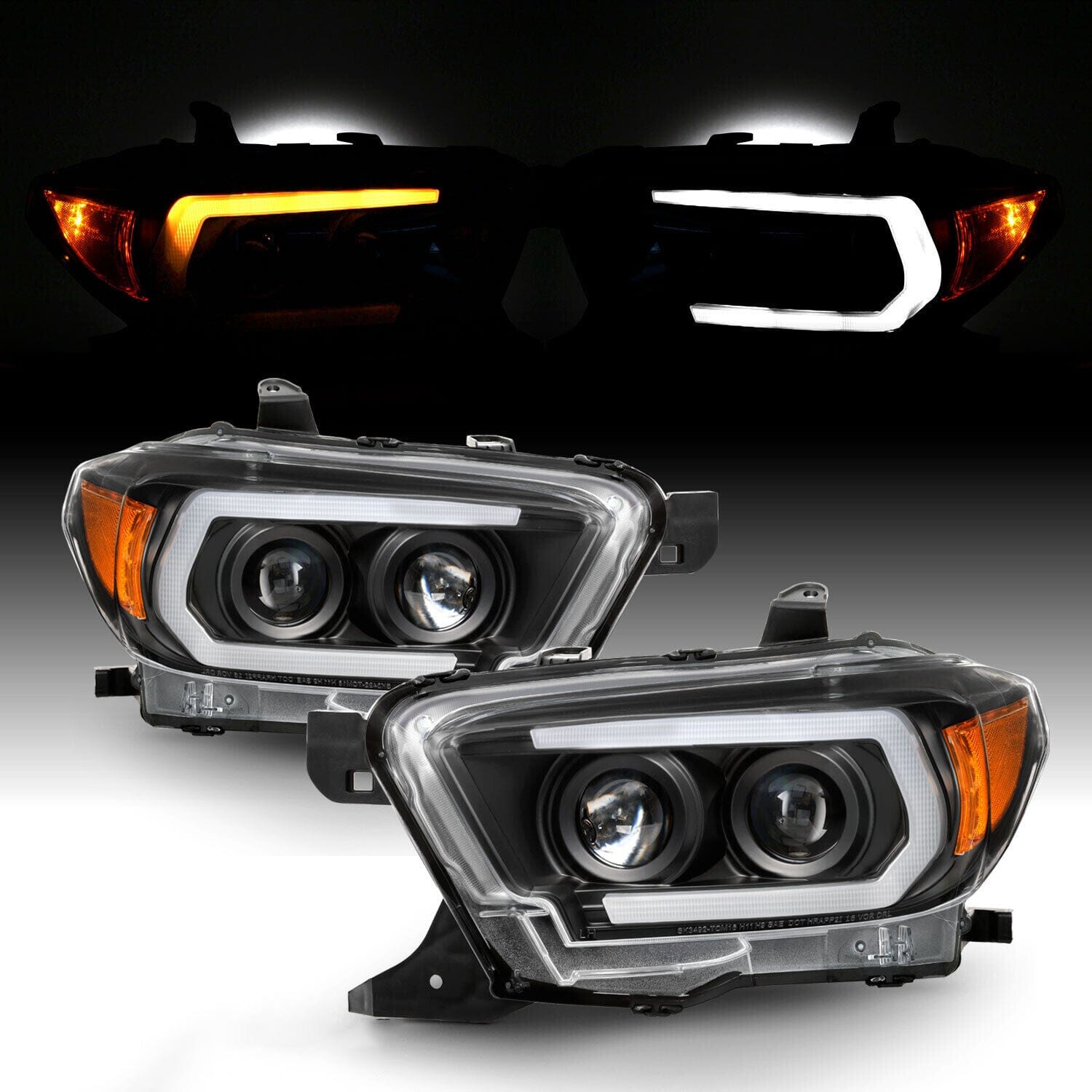 LED C-Tube Projector Black Headlights w/ Sequential Turn Signal For 2016-2022 Toyota Tacoma