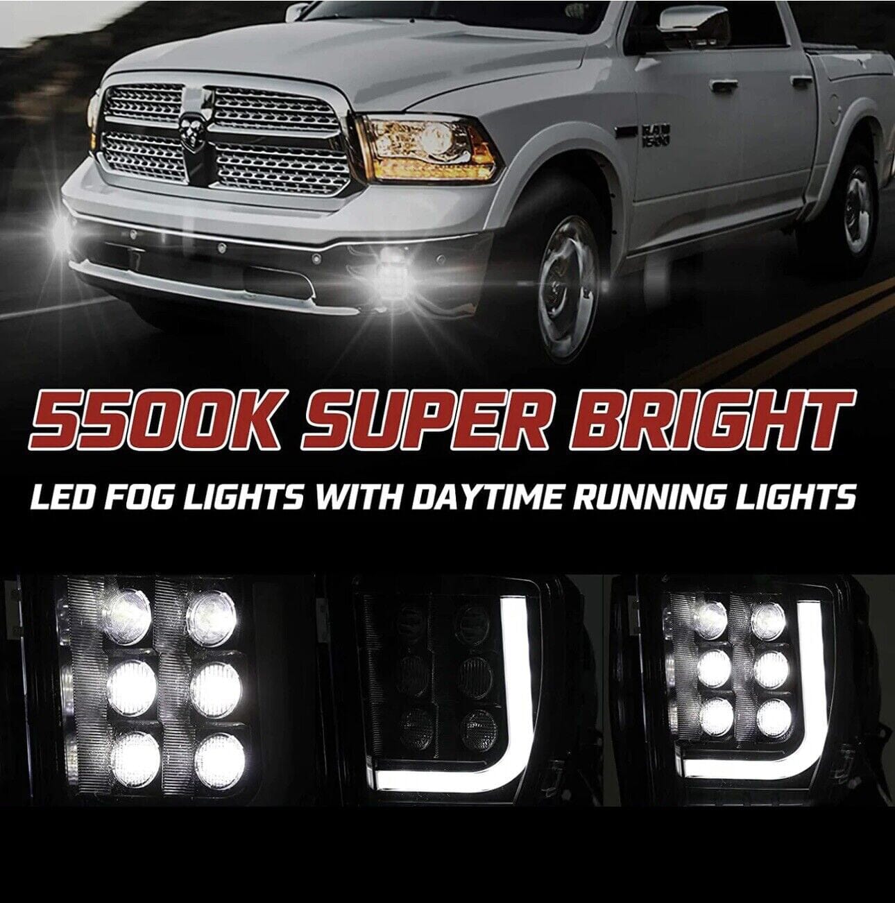 LED Fog Lights with DRL For 2013-2018 Dodge Ram 1500