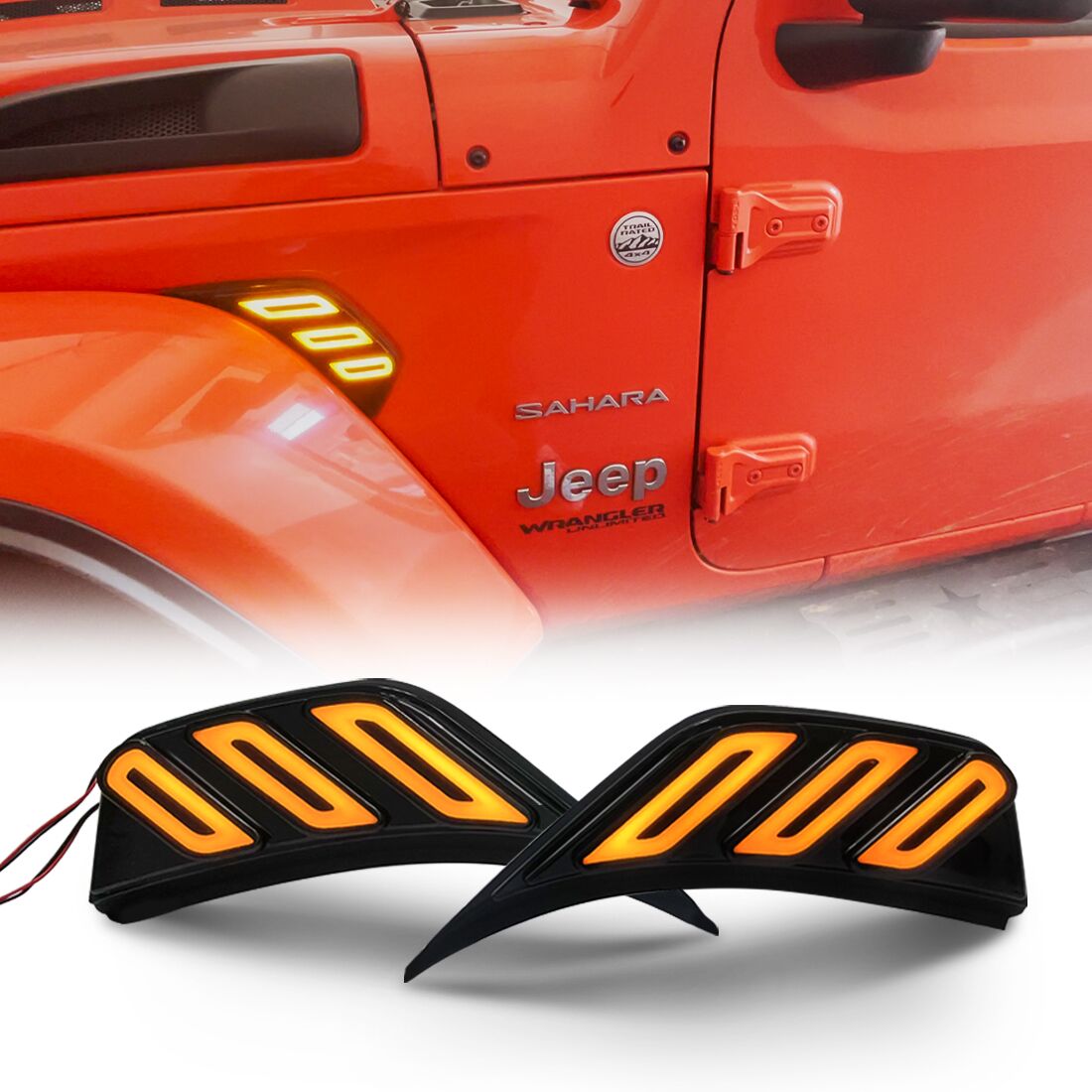 LED Front Fender Side Lights Turn Signal for 18+ Jeep Wrangler JL/ Gladiator JT