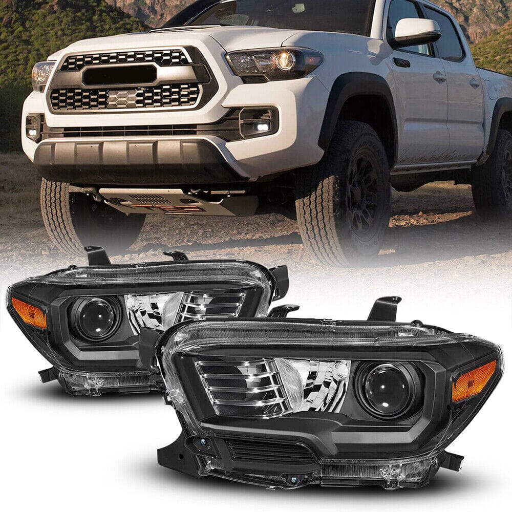  LED Strip Black Projector Headlights For 2016-2023 Toyota Tacoma