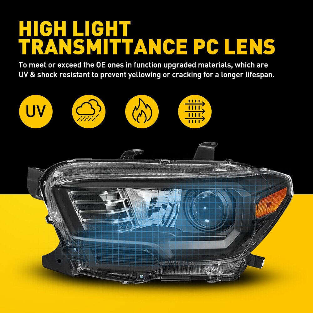  LED Strip Black Projector Headlights For 2016-2023 Toyota Tacoma